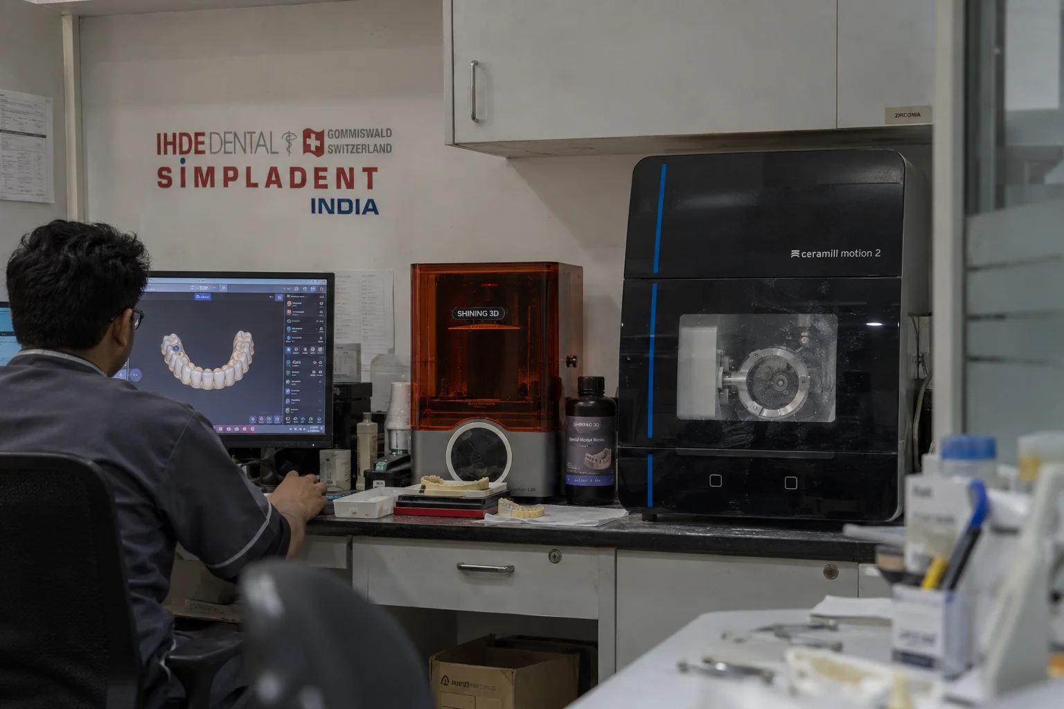 In-house CAD/CAM Ceramill Motion 2 robotic milling and 3D printing lab